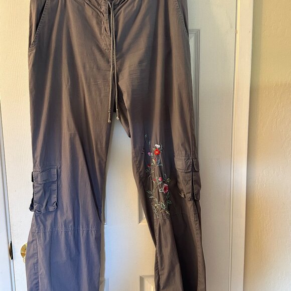 Johnny Was drawstring blue embroidered cargo pants - Picture 1 of 5